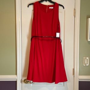 Red Womens Calvin Klein dress with black & gold removable belt , size 18W